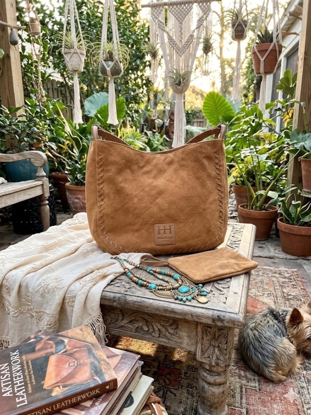 NWOT Haute Hippie Style Suede Leather Hobo Bag & Pouch